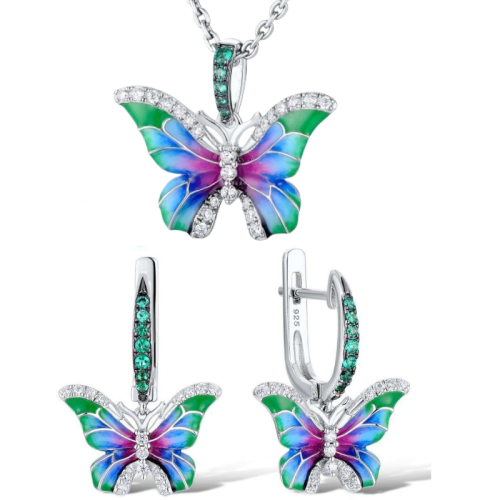 Silver Butterfly Enamel Set  "2"