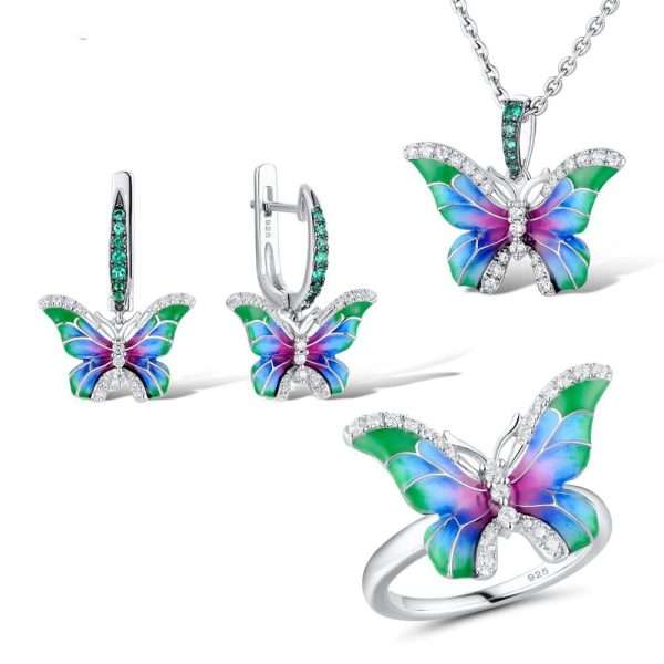 Silver Butterfly Enamel Set
