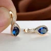 Teardrop Zircon Hoop Earrings with Royal Blue, Red, Pink, or Green Stone