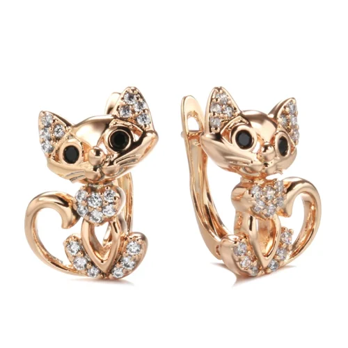 Golden Cat Zircon Earrings  