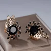 Elegant Black Zirconia Floral Drop Earrings