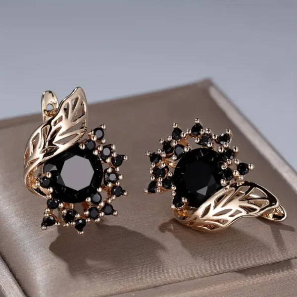 Elegant Black Zirconia Floral Drop Earrings