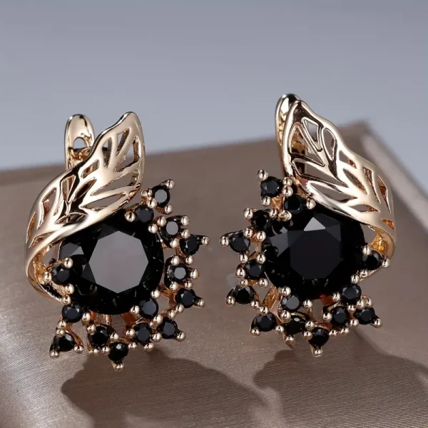 Elegant Black Zirconia Floral Drop Earrings