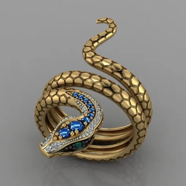 Golden Snake with Blue Rhinestone