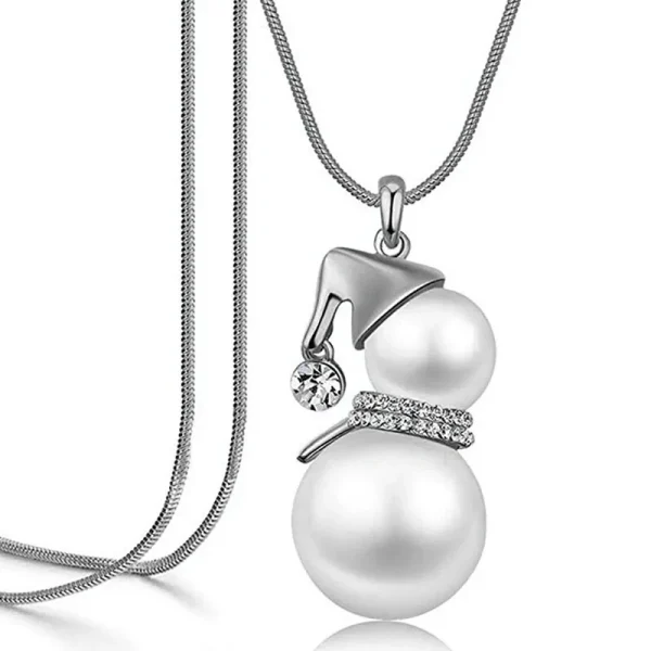 Golden Winter Snowman Pearl Necklace